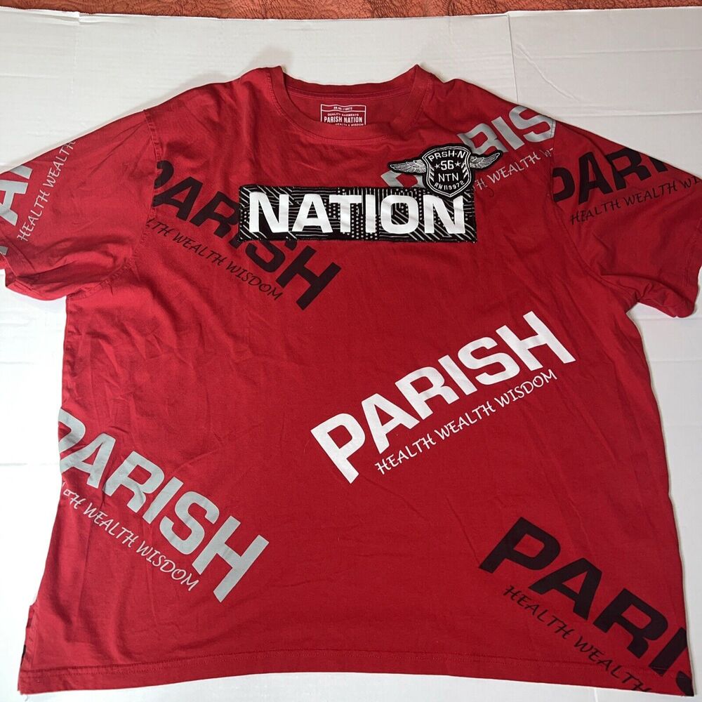 Parish Nation Mens 4XL Red Graphic Urban Y2K Retro Skater Baggy Oversized